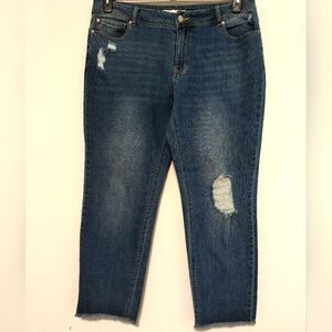 City Chic Blue Distressed Straight Leg Jeans / Size 16